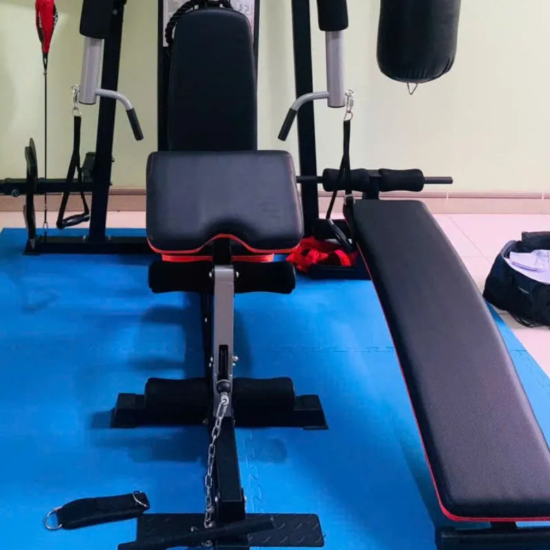 Giàn tạ đa năng HQ-808I đi kèm ghế tập hỗ trợ bài tập gập bụng, đẩy tạ
